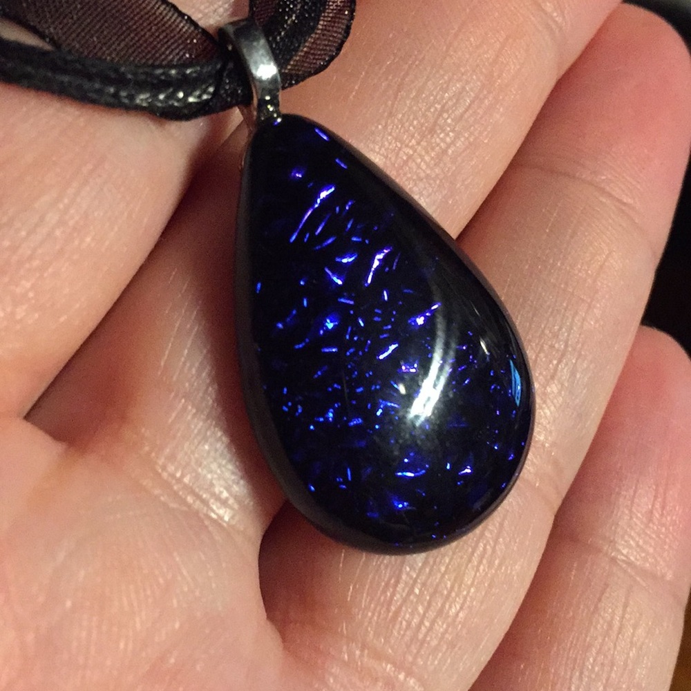 Blue/black Glass teardrop pendant